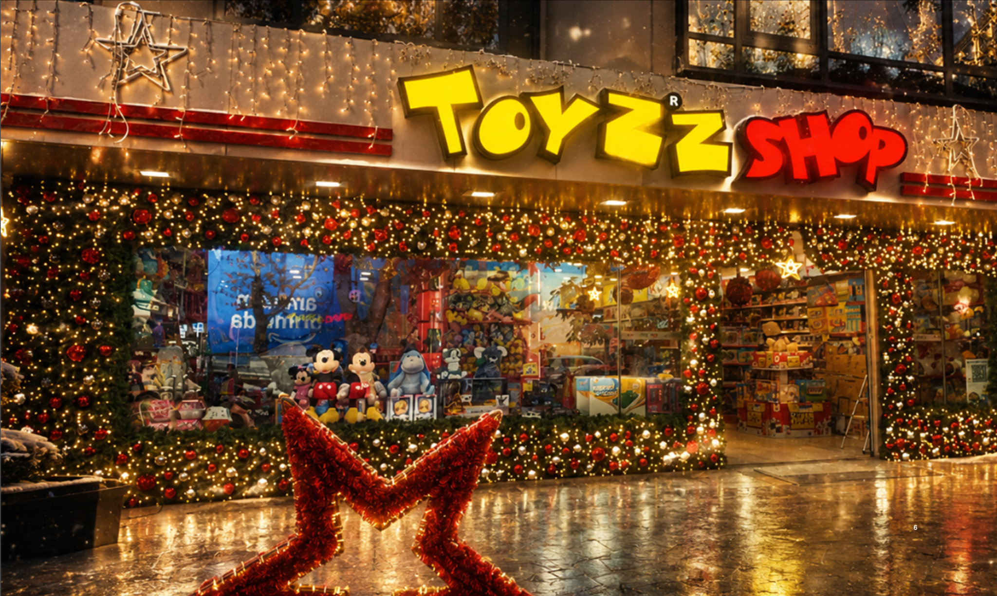 Toyzz Shop retail facade with seasonal lighting