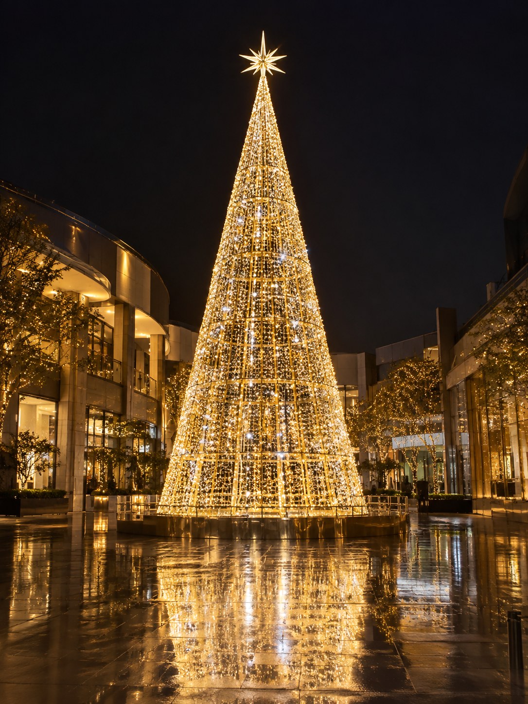 Illuminated tree installation from the professional Christmas tree catalog