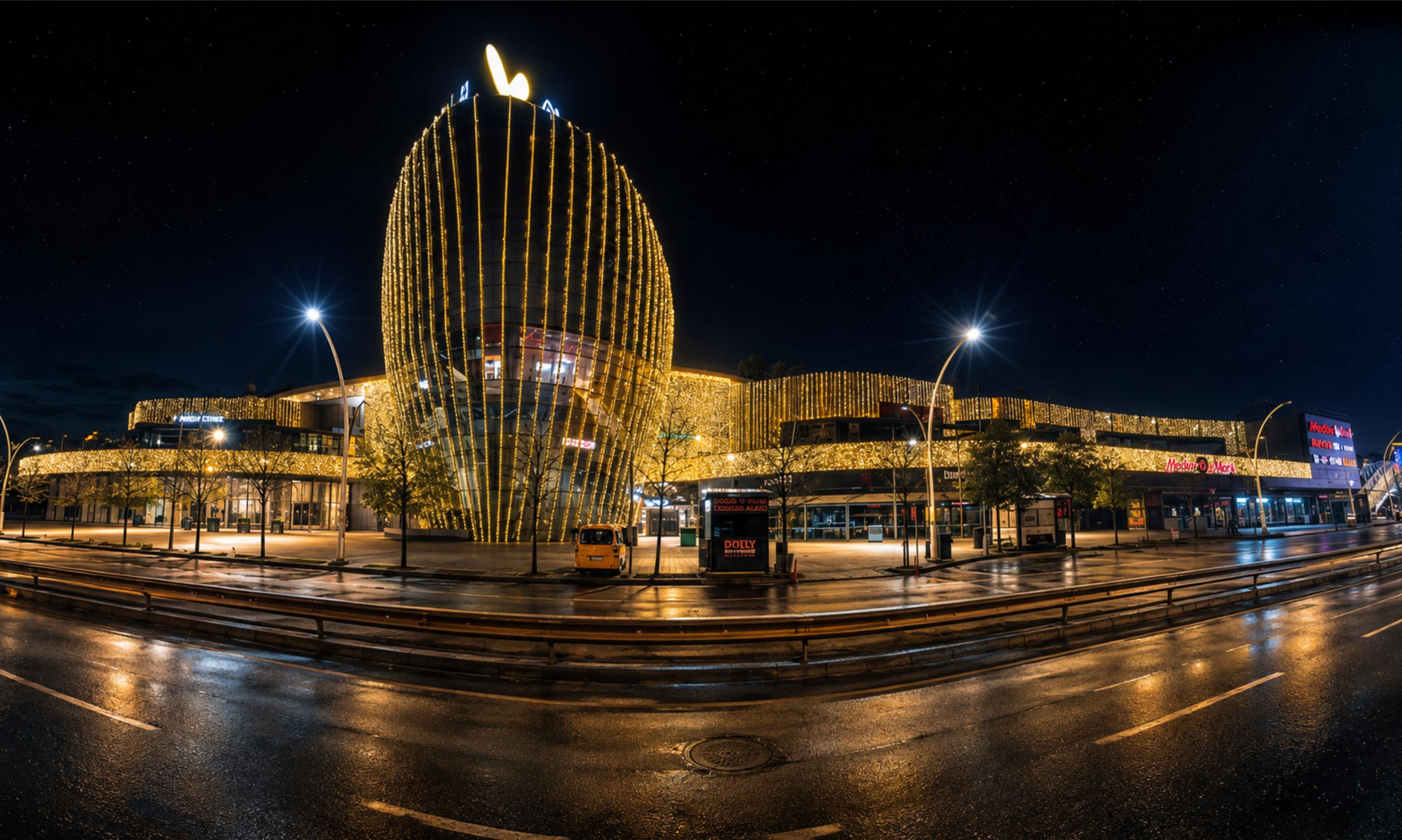 Warm golden facade lighting from the 2026–2027 Christmas catalog